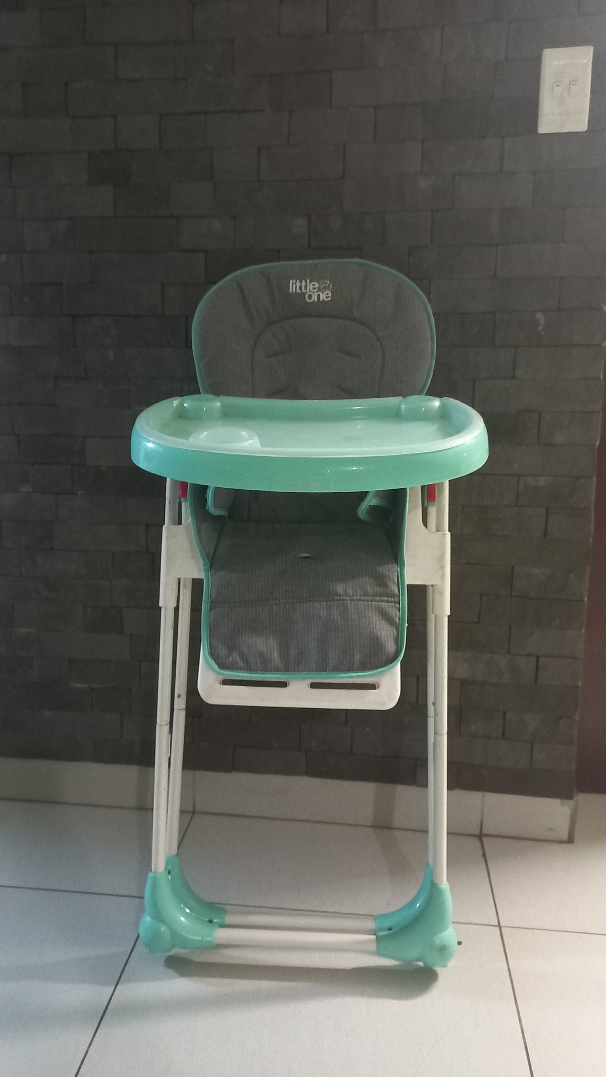 Little One Baby High Chair in teal and grey