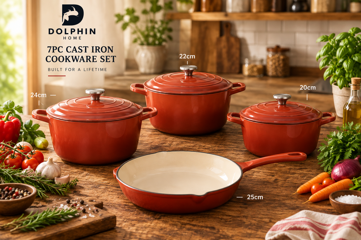 Dolphin 7pc Cast Iron Cookware Set - Terracotta Red