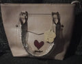 Cotton Road cream faux leather tote bag with burgundy heart appliqué and silver-tone hardware